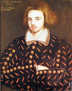 A later artist’s depiction of Christopher Marlowe, not drawn from life, 1564–1593.